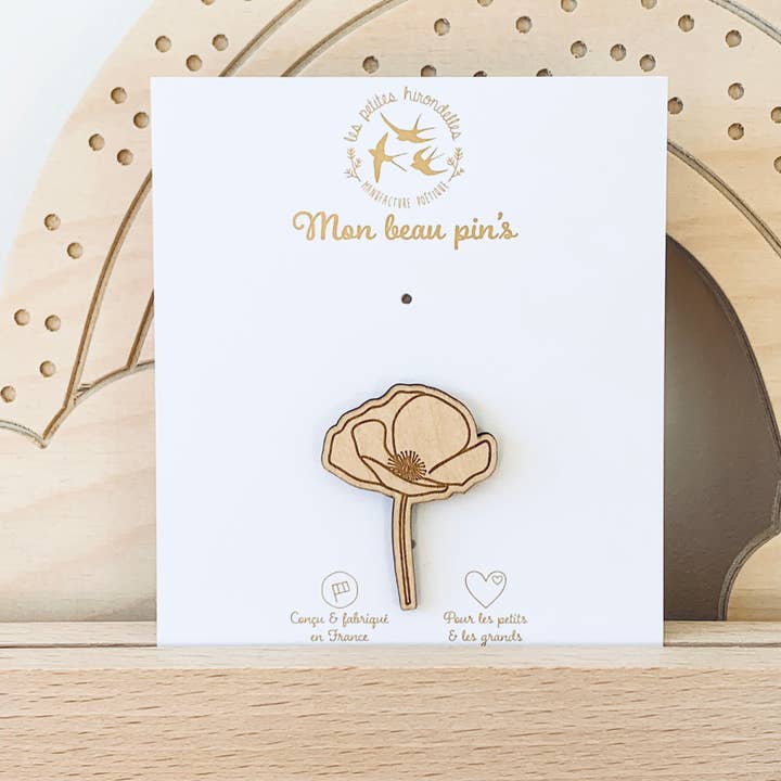Pin's en bois - Coquelicot pour la vente par Les Petites Hirondelles
