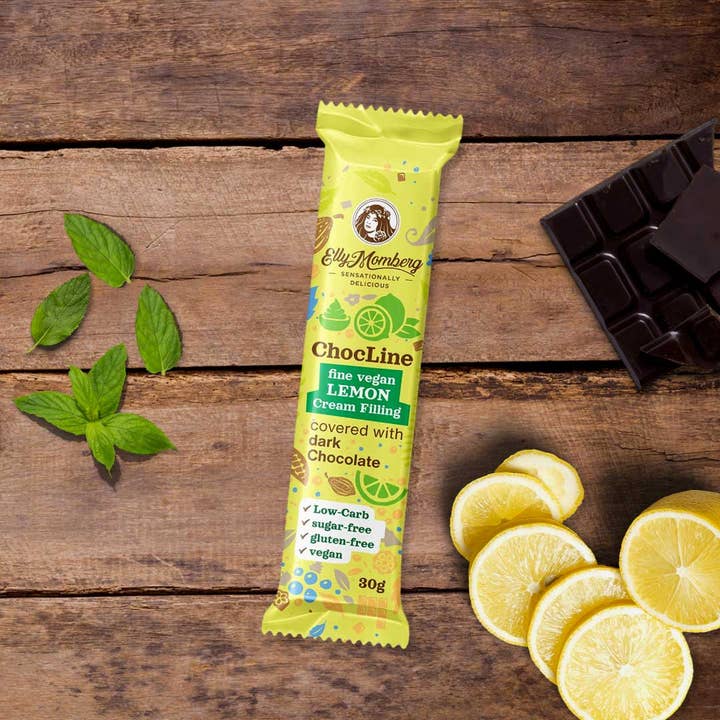 Elly Momberg – Barra de chocolate por atacado – ChocLine Limão 30 g - Barra vegana de chocolate amargo2