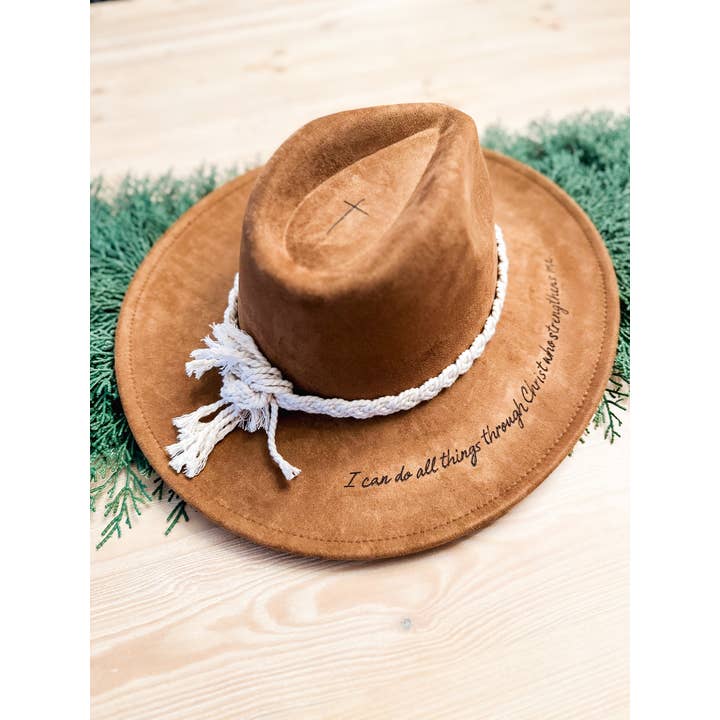 Wild Indigo - Wholesale Fedora - Women's - Burnt Hat I Can Do All Things Western Hat Cross