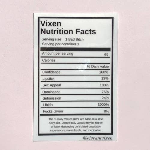 Vivrant Vixen - Wholesale Sticker - Vixen Facts Adult Die Cut Vinyl Sticker, Sex Positive Art