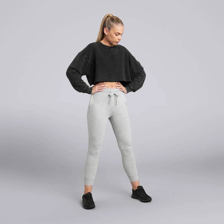 Female Mineral Washed Cropped Pullover - Black for wholesale by HPE Activewear