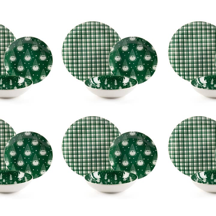 18-Piece Table Set Excelsa - Green Winter, Porcelain for wholesale by Bergamaschi & Vimercati S.p.a.