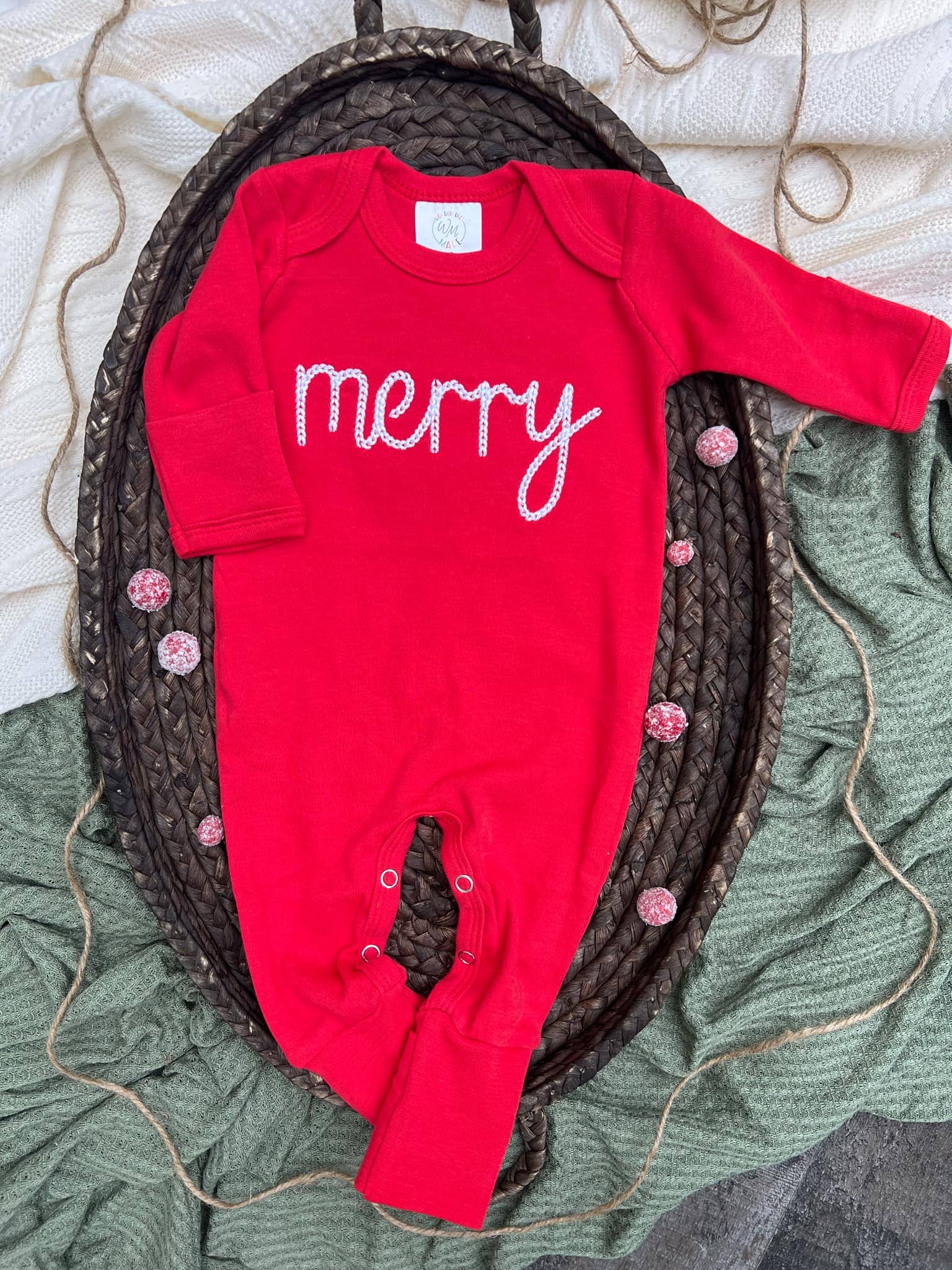 Wonderfully Made - Wholesale Jumpsuit - Baby - Baby Romper | Merry Christmas Red Baby Outfit2