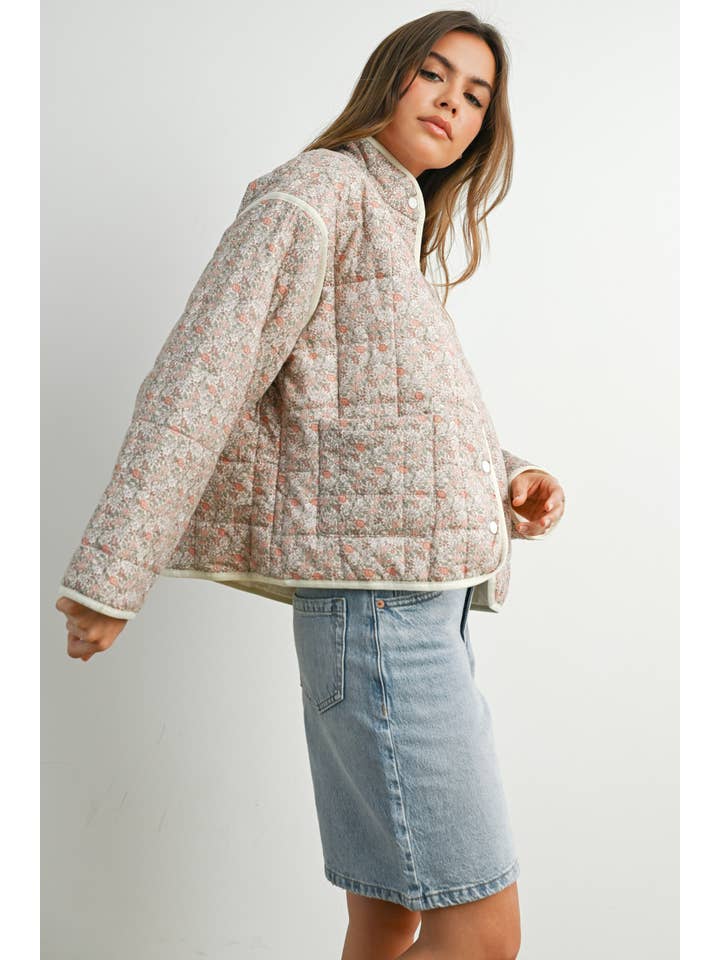 BUTTERMELON - Wholesale Puffer Jacket - Women's - FLOAR QUILTED JACKET WITH LIGHTWEIGHT BOHO PRINT - BMJ751418