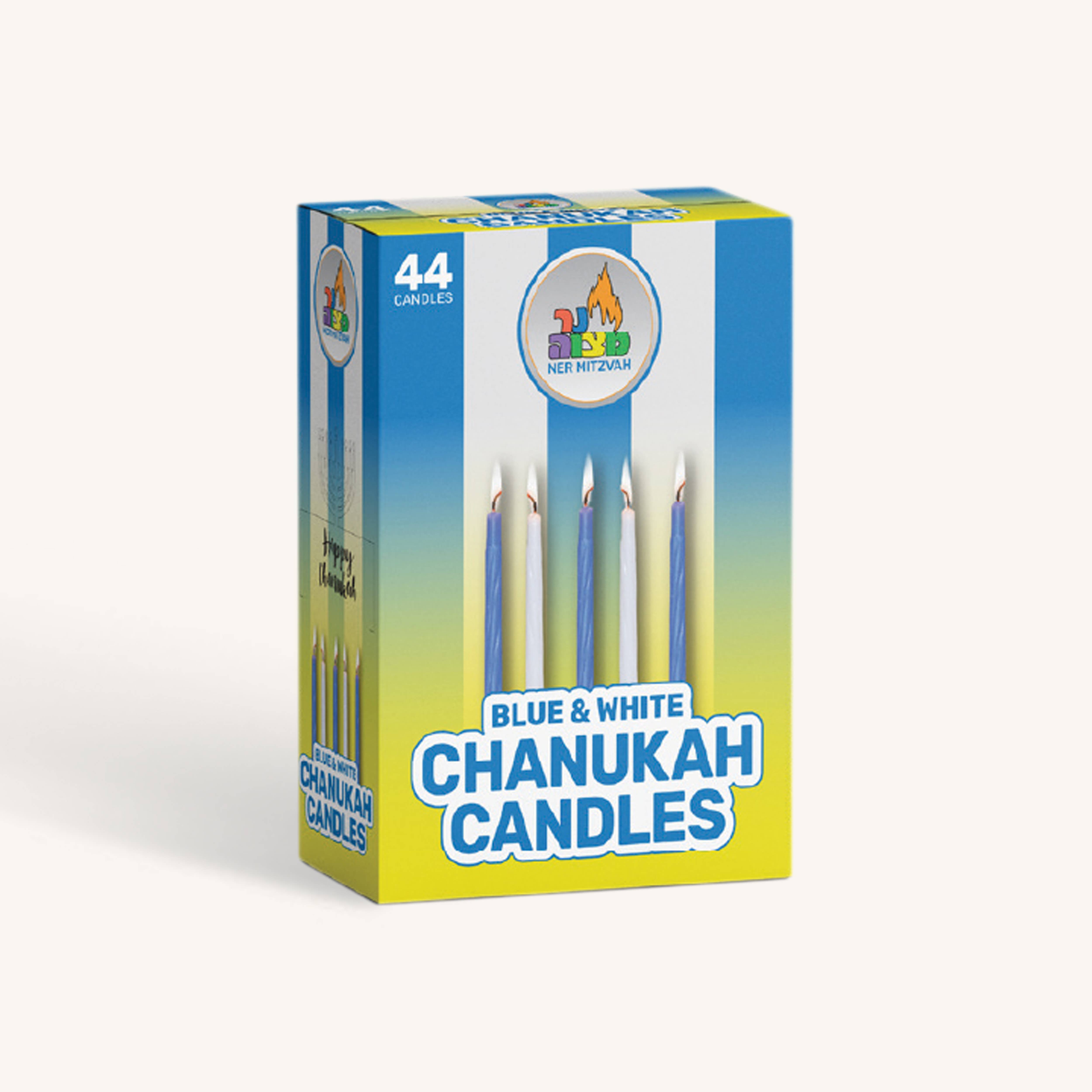 Ner Mitzvah - Wholesale Tapered Candle/Candlestick - Chanukah Candles - Blue & White - 44 Pack1