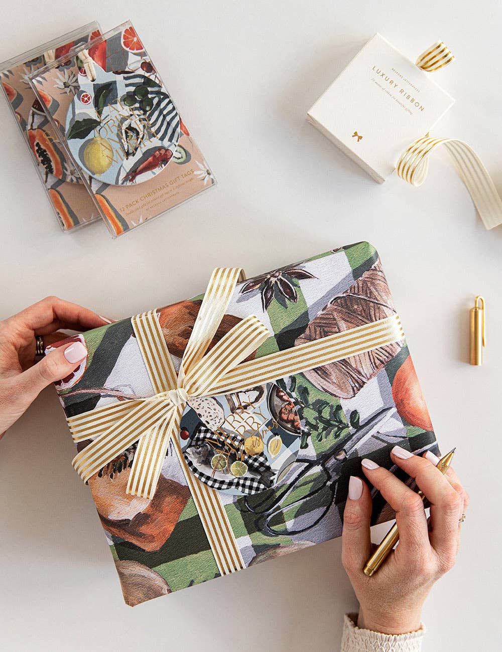 Bespoke Letterpress - Wholesale Ribbon – Gift wrapping - Cream Gold Foil Striped Ribbon - 10 metres12