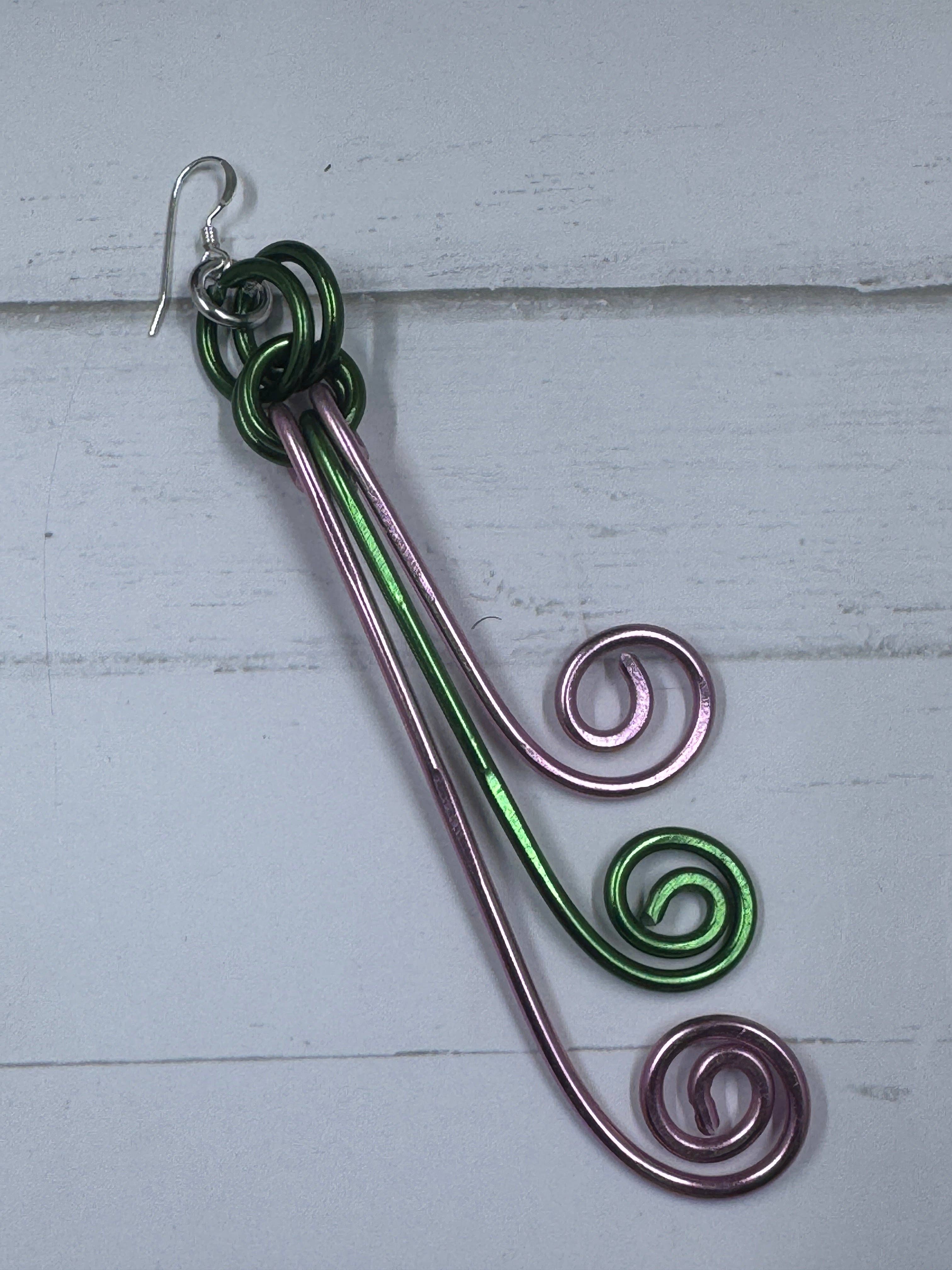 Jewelry With Me - Wholesale Dangle Earrings - AKA Sorority Inspired Pink and Green Spiral Wire Earrings3