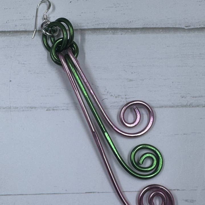 Jewelry With Me - Wholesale Dangle Earrings - AKA Sorority Inspired Pink and Green Spiral Wire Earrings3