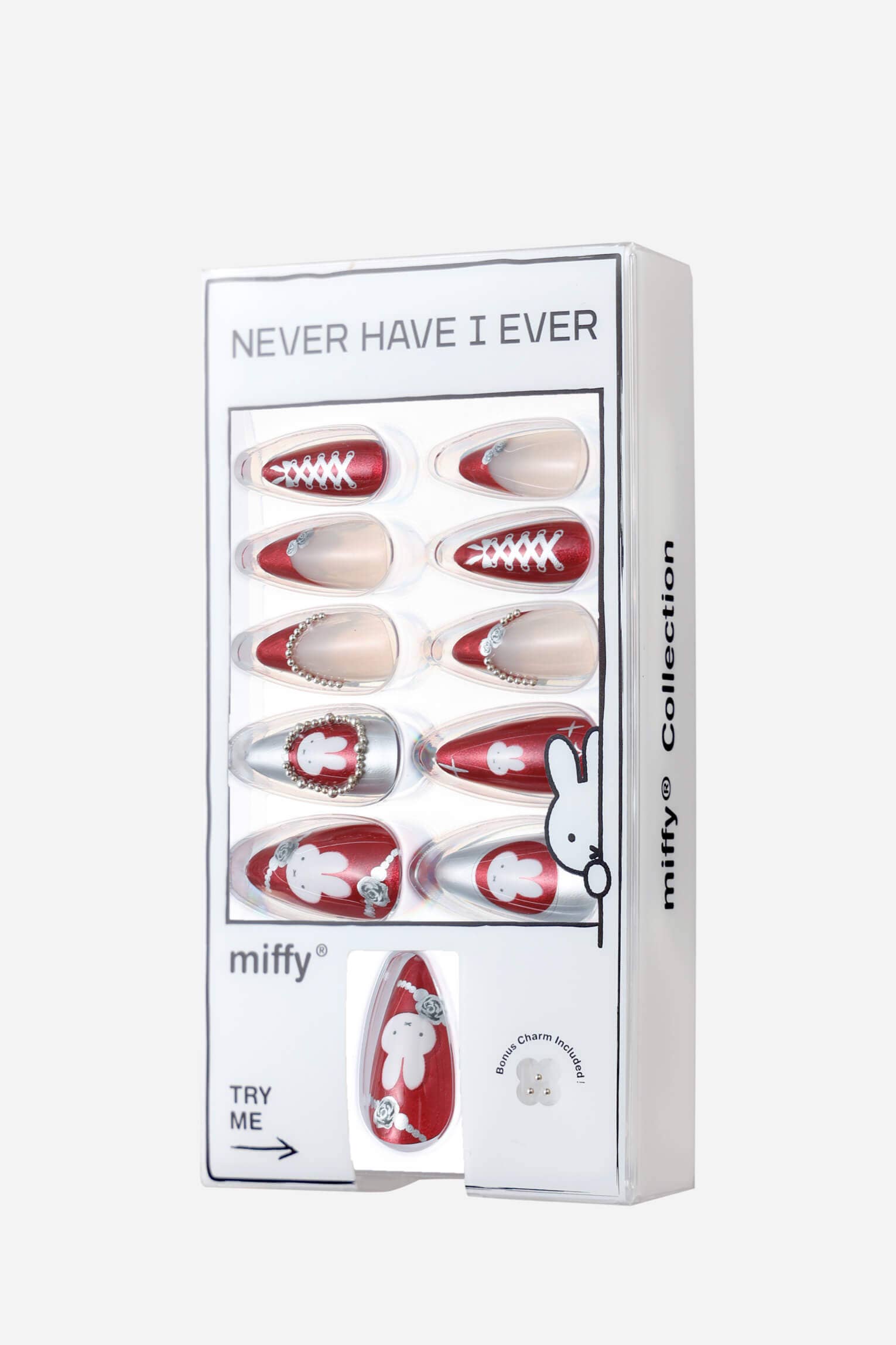 Never Have I Ever - Wholesale Press-On/Fake Nails - BURGUNDY MIFFY - ALMOND PRESS-ON NAILS2