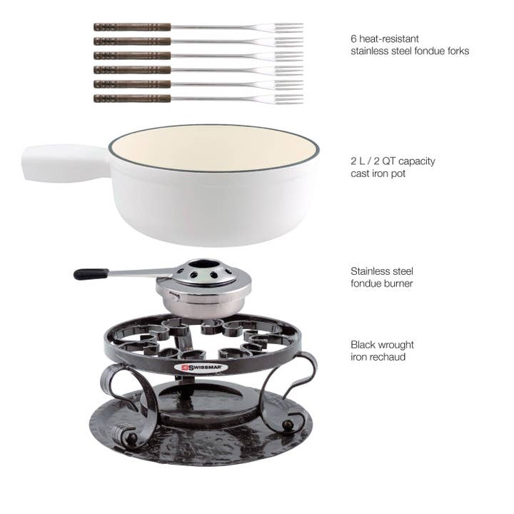 DK Household Brands Canada Ltd - Wholesale Cookware Set - 9-Pc Cast Iron Fondue Set | Lugano | Matte White | Swissmar