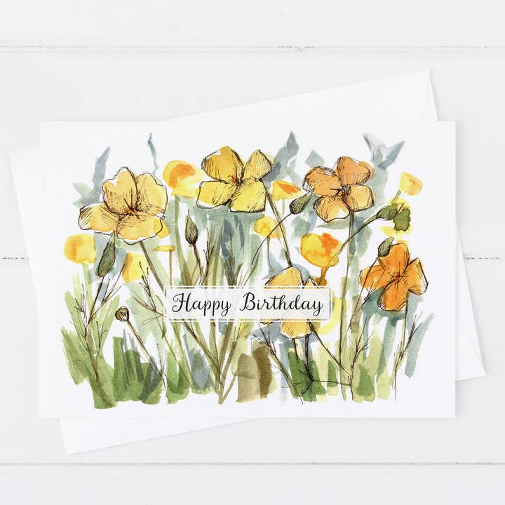 California Poppy Happy Birthday Wildflowers Greeting Card for wholesale by Rugosa & Pine