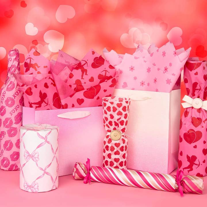 Posh Paper - Vente Papiers de soie - Papier de soie Saint-Valentin Cœur Cupidon Rose Rouge XOXO, 100 feuilles