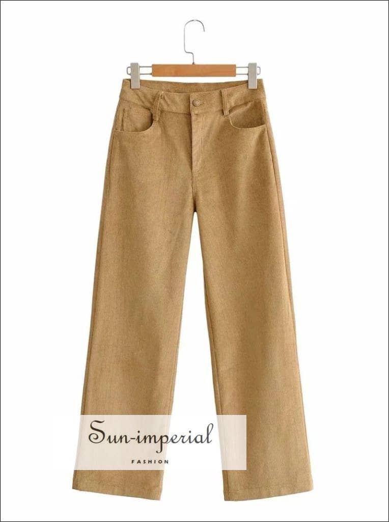 Sun Imperial - Vendita all'ingrosso Pantalone - Donna - Pantaloni donna marroni a vita alta in velluto a coste a gamba larga3