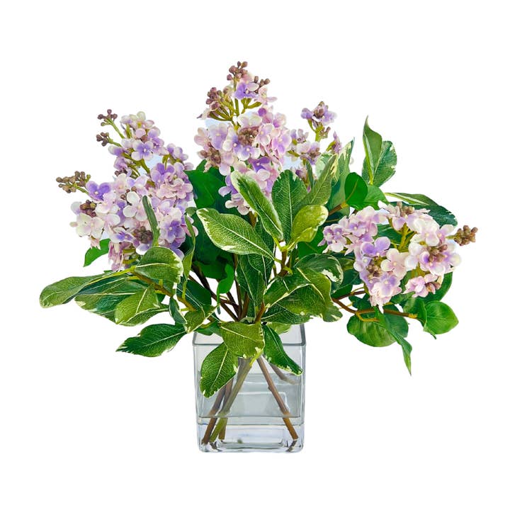 Vivian Rose LLC - Wholesale Artificial Flowers - Faux Lilac Flower Arrangement Centerpiece - 15"