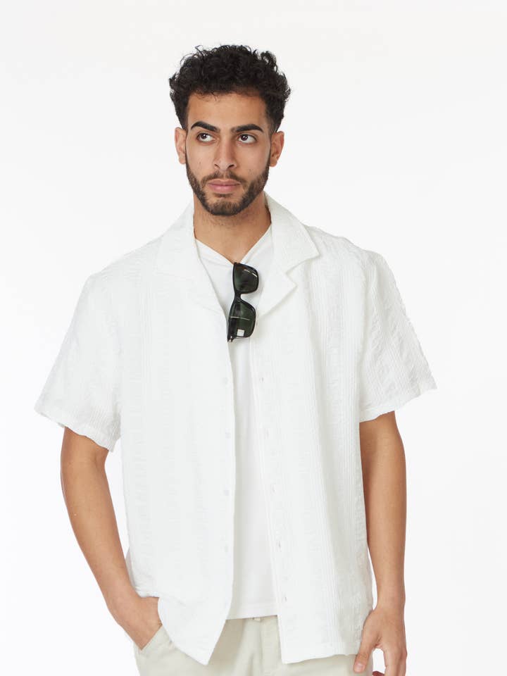 Crochet/Textured Short Sleeve Men's Shirt for wholesale on Faire