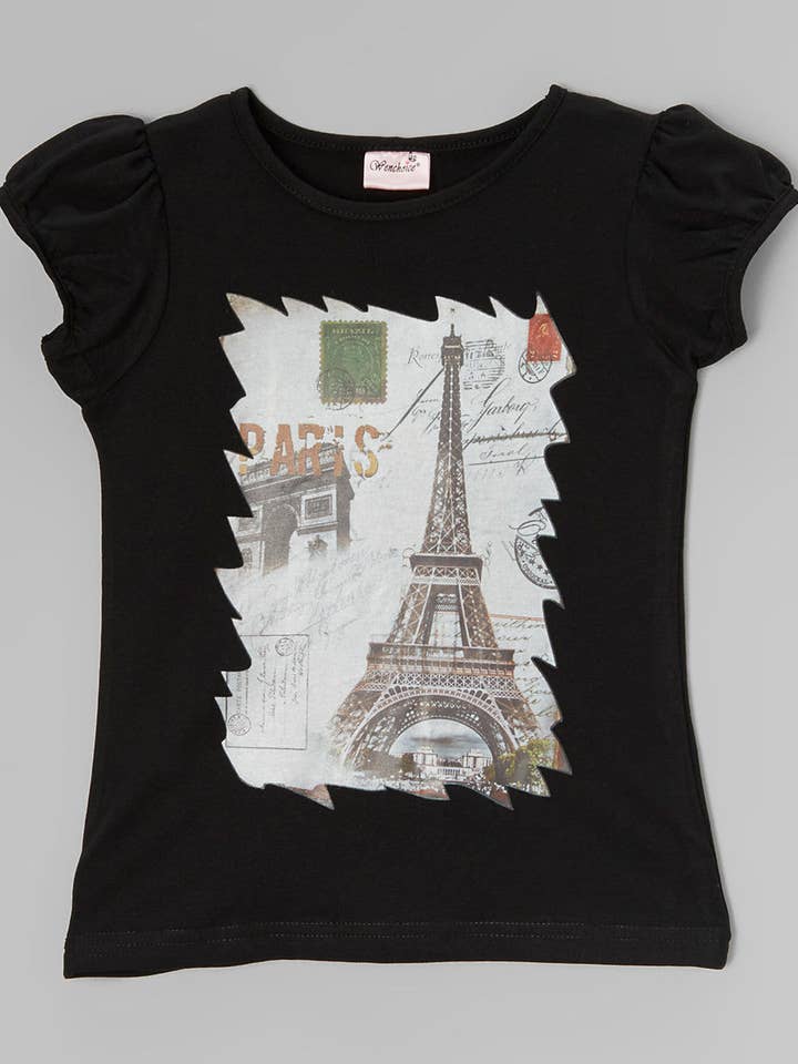 Wenchoice - Wholesale Screen Printed T-Shirt - Kids - Paris/Eiffel Tower Black Short Sleeve Shirt