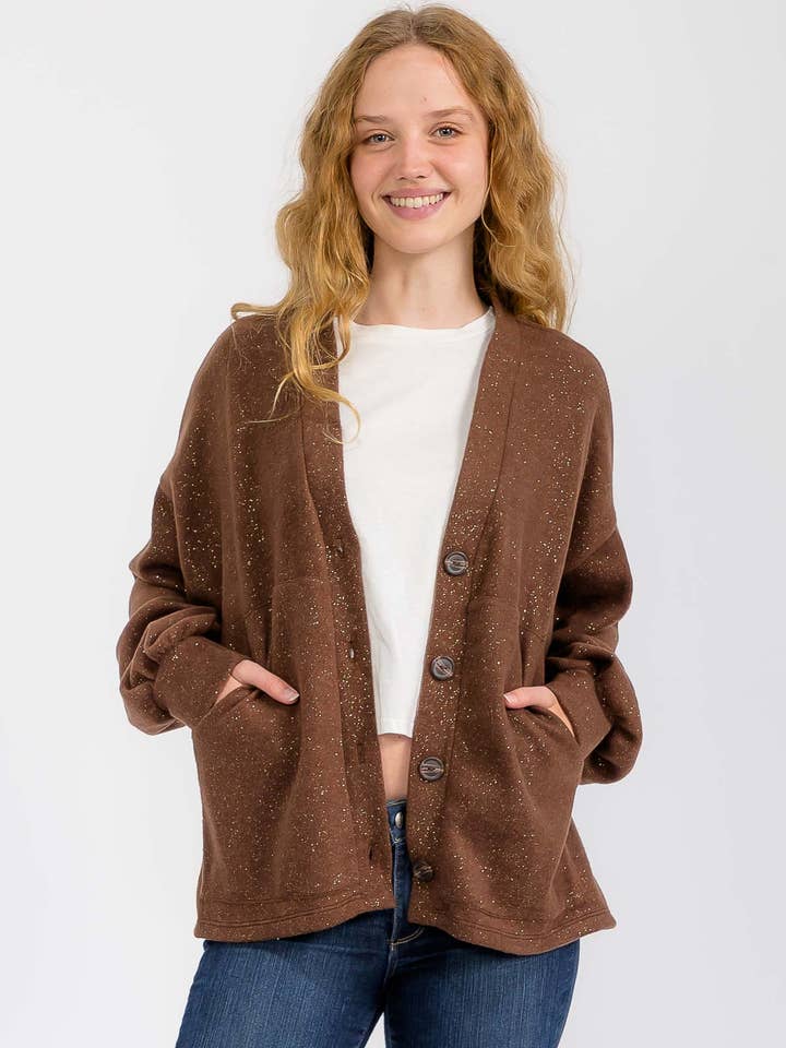 Gold Glitter Detail Button Down Cardigan T6040 for wholesale by 7th Ray