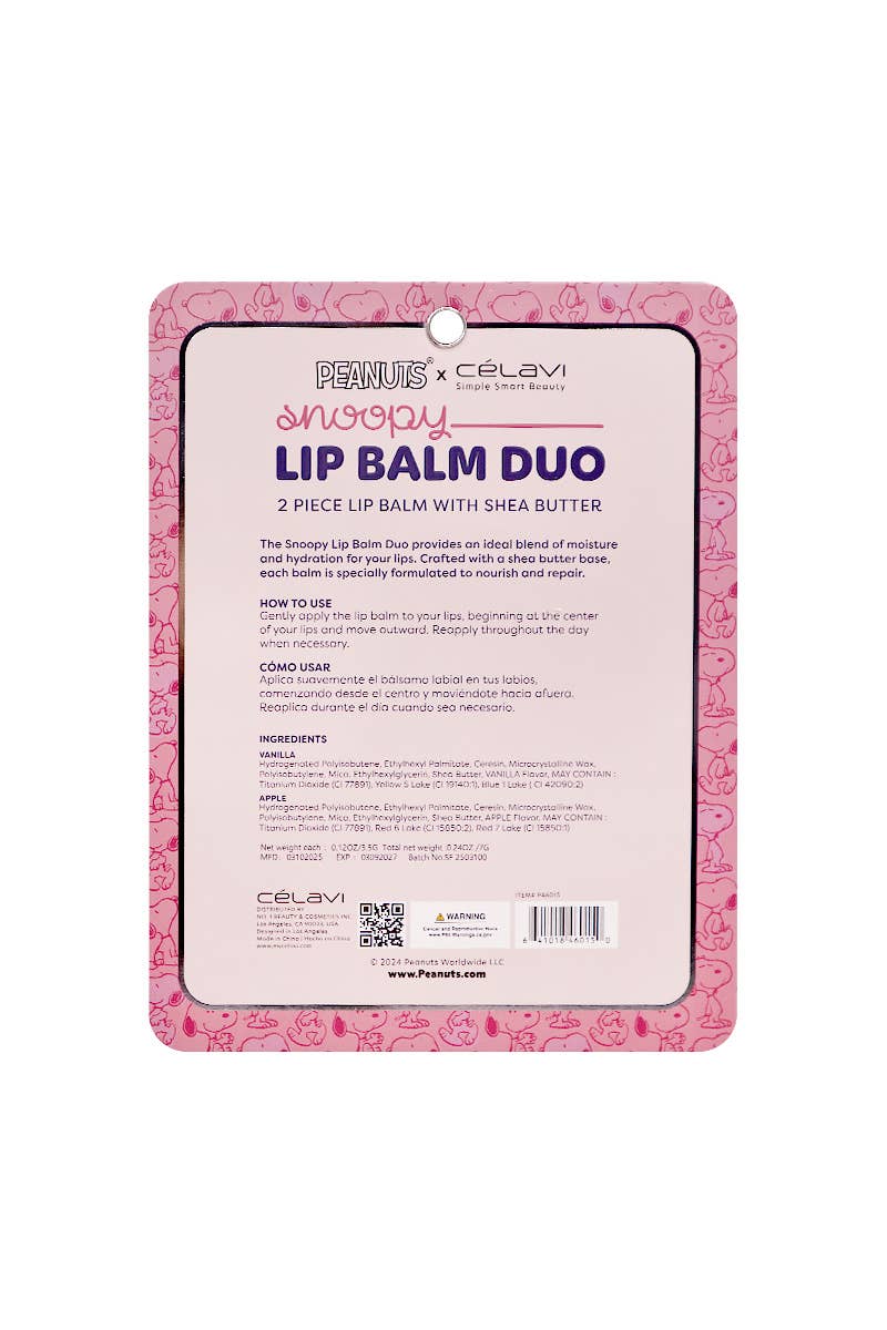 PINEAPPLE Beauty - Wholesale Lip balm set - Celavi P46015 Peanuts Snoopy Lip Balm Duo Charm Keychain -121