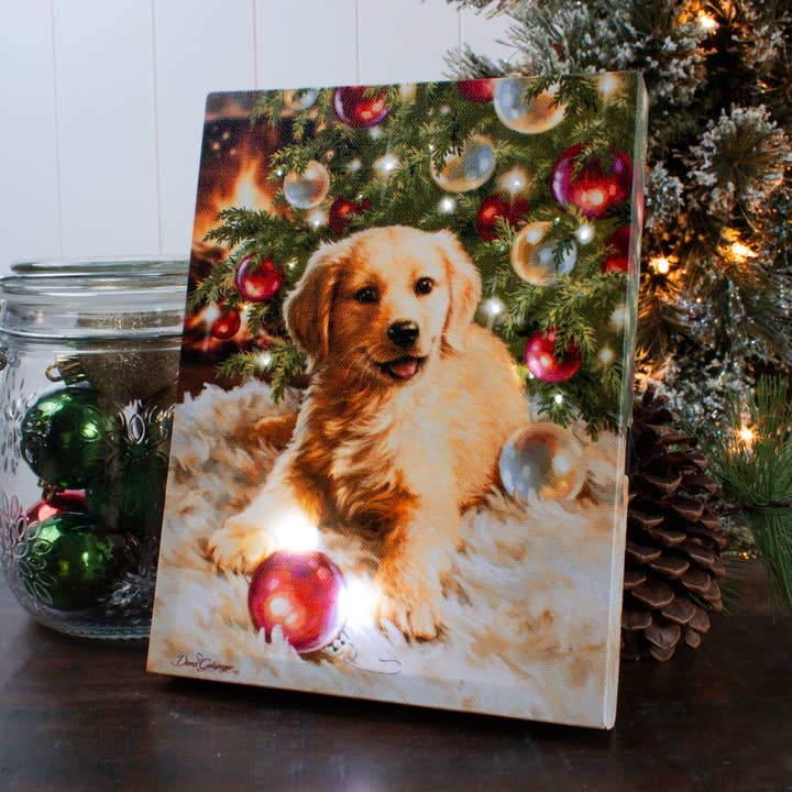 Glow Decor - Wholesale Christmas Decoration - Christmas Puppy 8x6 Lighted Tabletop Canvas