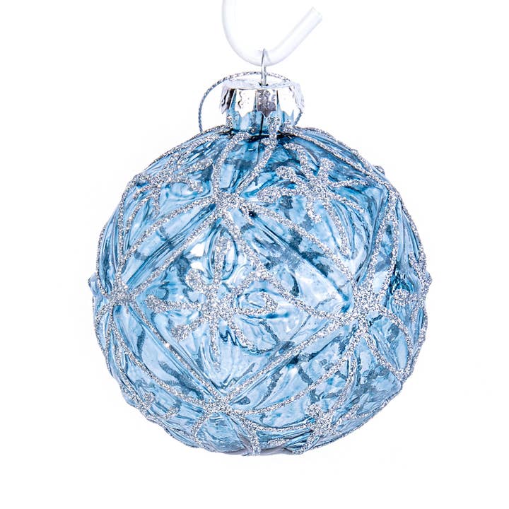 STP - Wholesale Ornament Set - Blue Relief Glass Christmas Tree Ornaments Set of 2