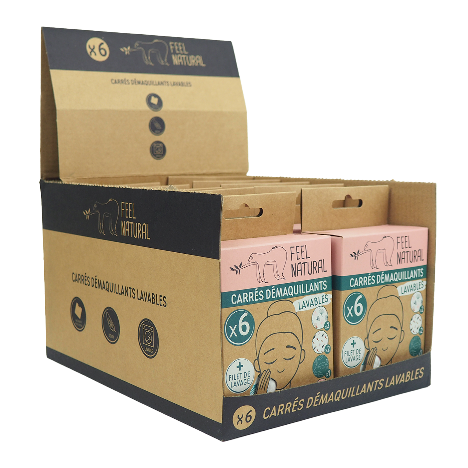 FRENCH TENDANCE - Wholesale Makeup Remover - Set of 6 washable makeup remover pads and washing net.4