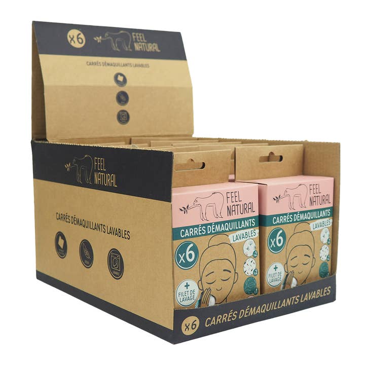 FRENCH TENDANCE - Wholesale Makeup Remover - Set of 6 washable makeup remover pads and washing net.4