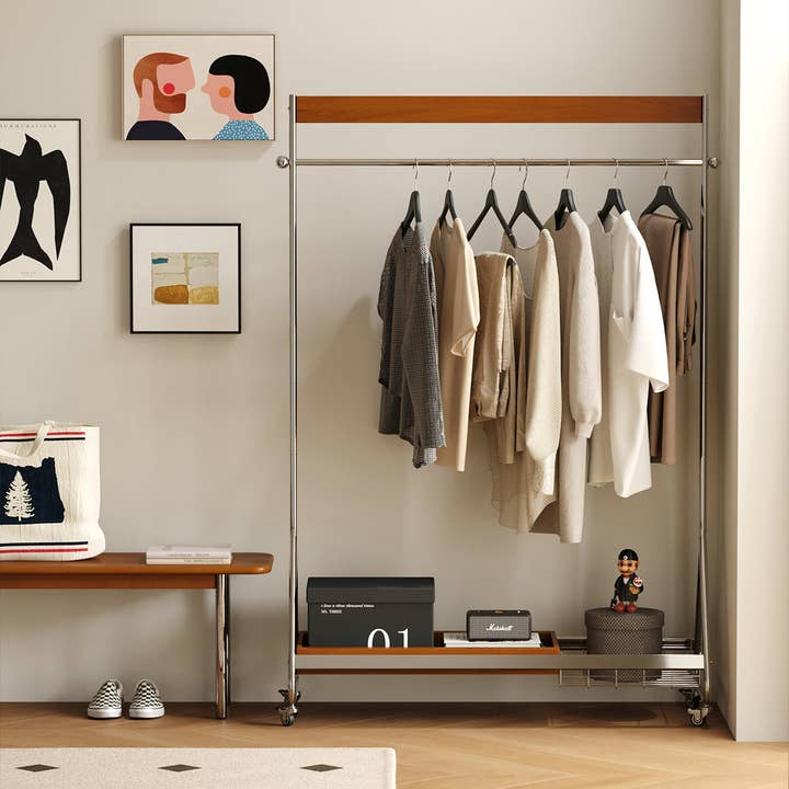 HOMYCASA DESIGN INC - Wholesale Coat Rack - Leon clothes hanger antique American clothes and hat rack retro home portable stainless steel bedroom floor storage shelf5