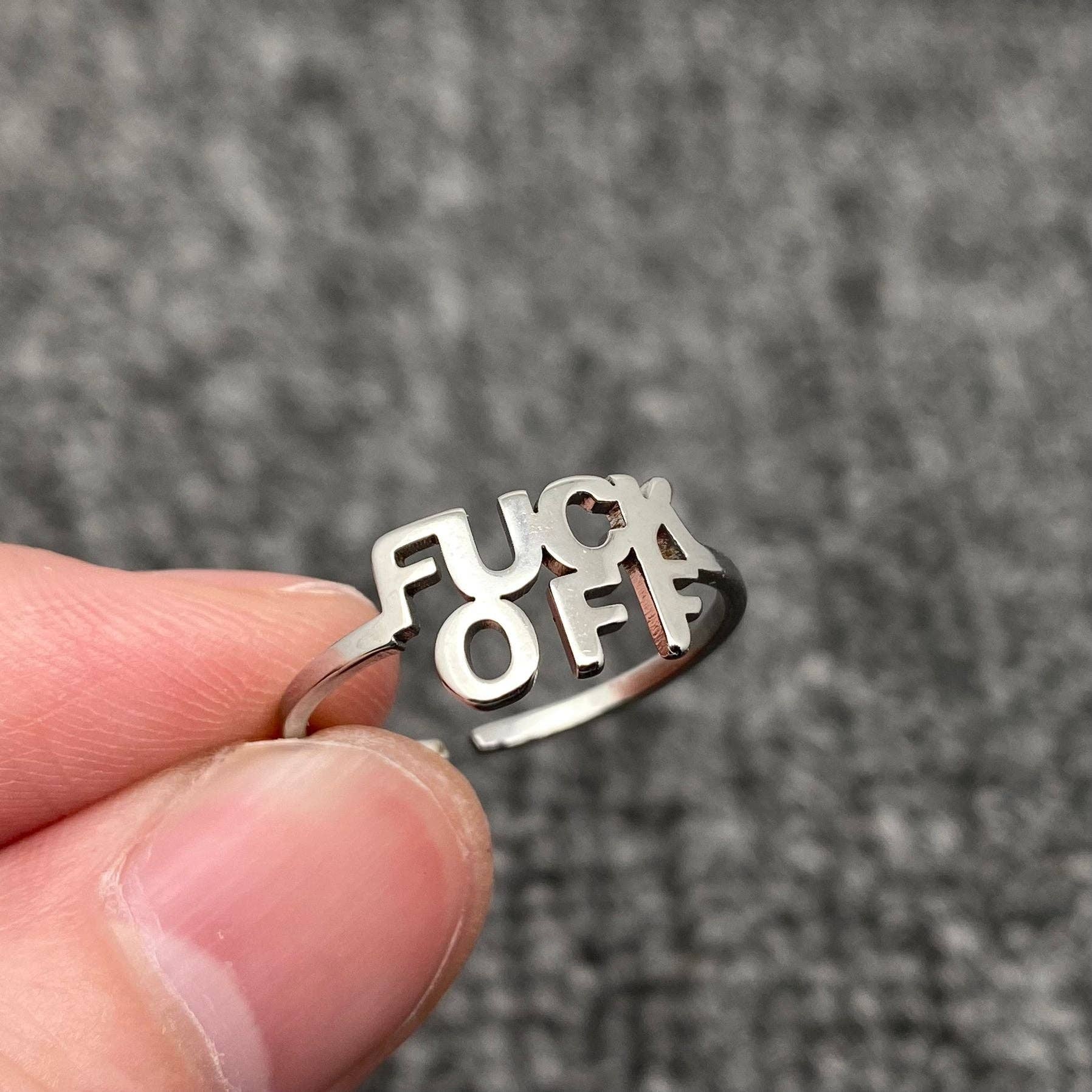 Mio Queena - Wholesale Cocktail/Statement Ring - Gold Plated Stainless Steel 'FUCK OFF' Adjustable Ring2