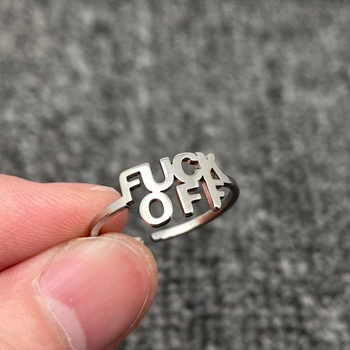 Mio Queena - Wholesale Cocktail/Statement Ring - Gold Plated Stainless Steel 'FUCK OFF' Adjustable Ring2