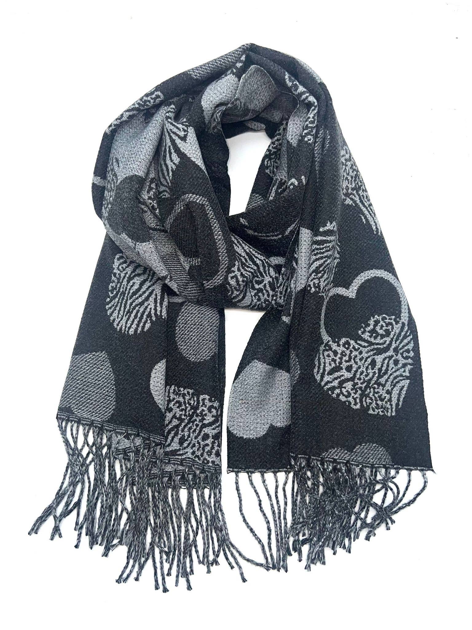 LINETA - Wholesale Scarf - Women's - HH-356 Reversible heart pattern scarf0