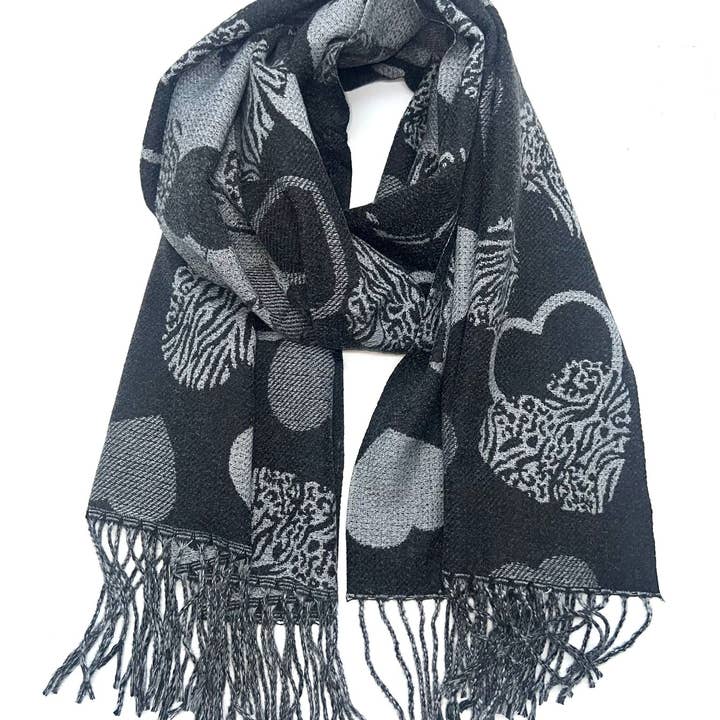 LINETA - Wholesale Scarf - Women's - HH-356 Reversible heart pattern scarf