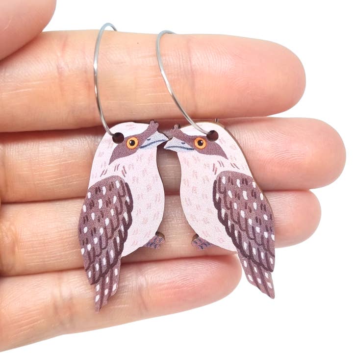 Tawny Frogmouth Australian Bird Earrings for wholesale by Pixie Nut & Co.