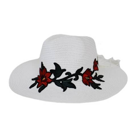 Cap Zone - Wholesale Straw Hat - Women's - Red Orchid Blossom Stem Floral Panama Hat7