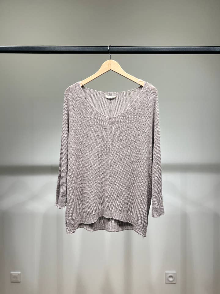 L'Emotion - Wholesale Knit Sweater - Women's - Modal Shiny Thread V-Neck Knitted Sweater