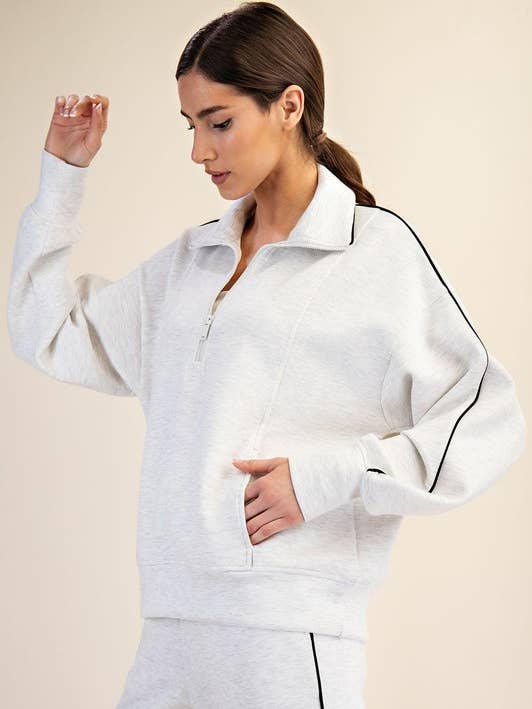 T2800PL37/PLUS SIZE QUARTER ZIP MODAL SCUBA PIPING PULLOVER for wholesale by Sunday Morning