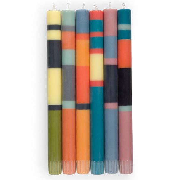 Mixed Wide 6 x Striped Set, Eco Dinner Candles, 6 per pack for wholesale by BRITISH COLOUR STANDARD