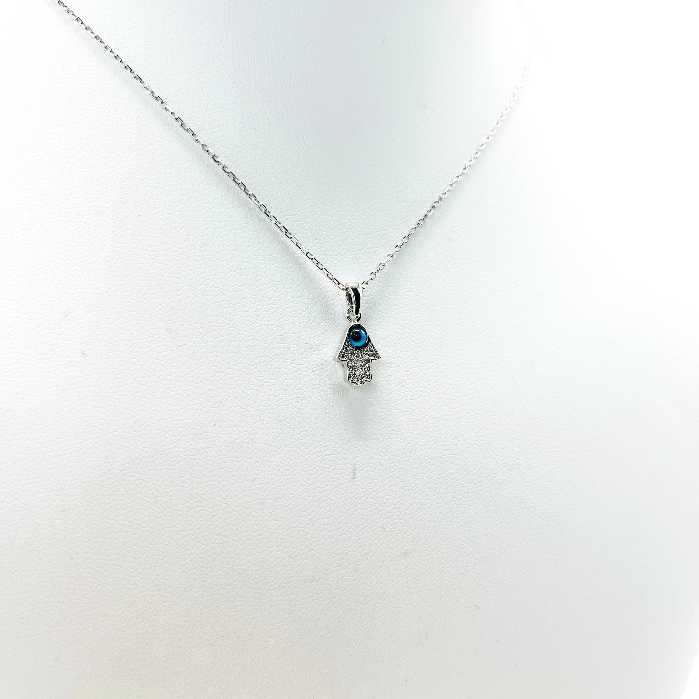 Loli - Vendita all'ingrosso Collana con ciondolo/pendaglio - Collana Hamsa Mini Evil Eye in argento sterling 9256