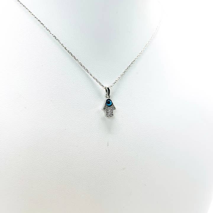 Loli - Vendita all'ingrosso Collana con ciondolo/pendaglio - Collana Hamsa Mini Evil Eye in argento sterling 9256