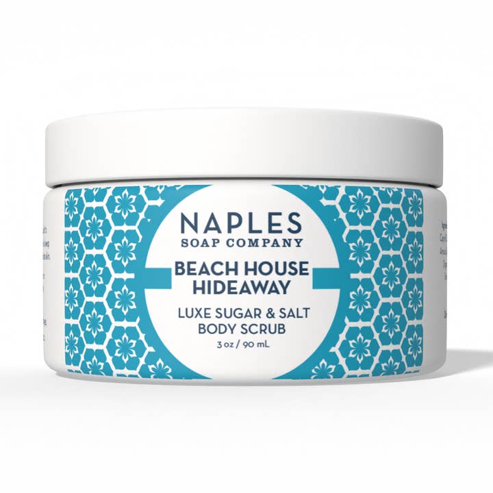 Beach House Hideaway Luxe Sugar & Salt Body Scrub 3 oz for wholesale by Naples Soap Company | Clean Beauty, Natural Bath & Body