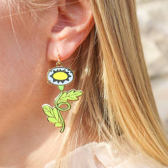 Mismatched Flower Enamel Dangle Earrings for wholesale by Ocean Hughes