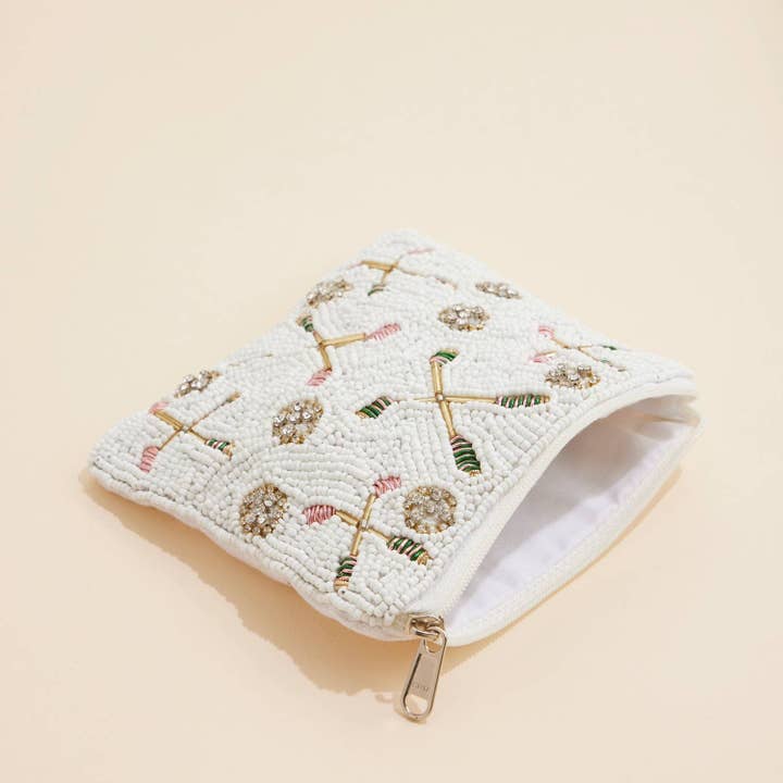 Beaded Golf Club & Ball White Coin Pouch for wholesale on Faire1