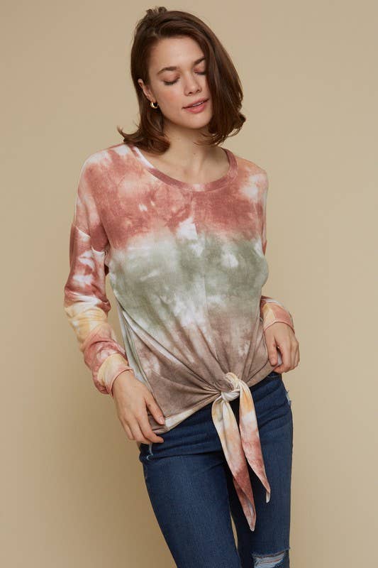 Rost/Braun/Senfgelb Batik-Sweatshirt mit unterer Krawatte - 14490T-1 für den Großhandel auf Faire3