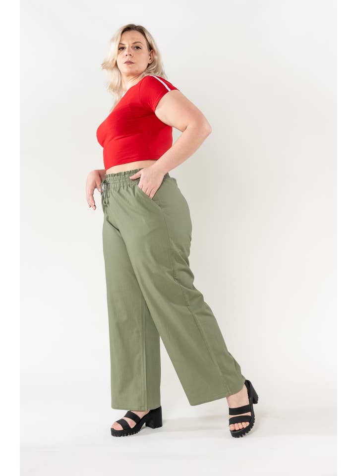 Nina Carter - Wholesale Pants - Women's - Plus size linen-style pants Nina Carter elastic A002