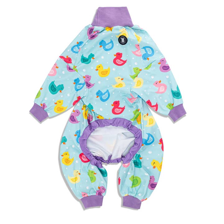 Pittie Clothing Co. - Wholesale Pet Pajamas - Dog - Purple 'So Ducking Cute' Pit bull Pajamas