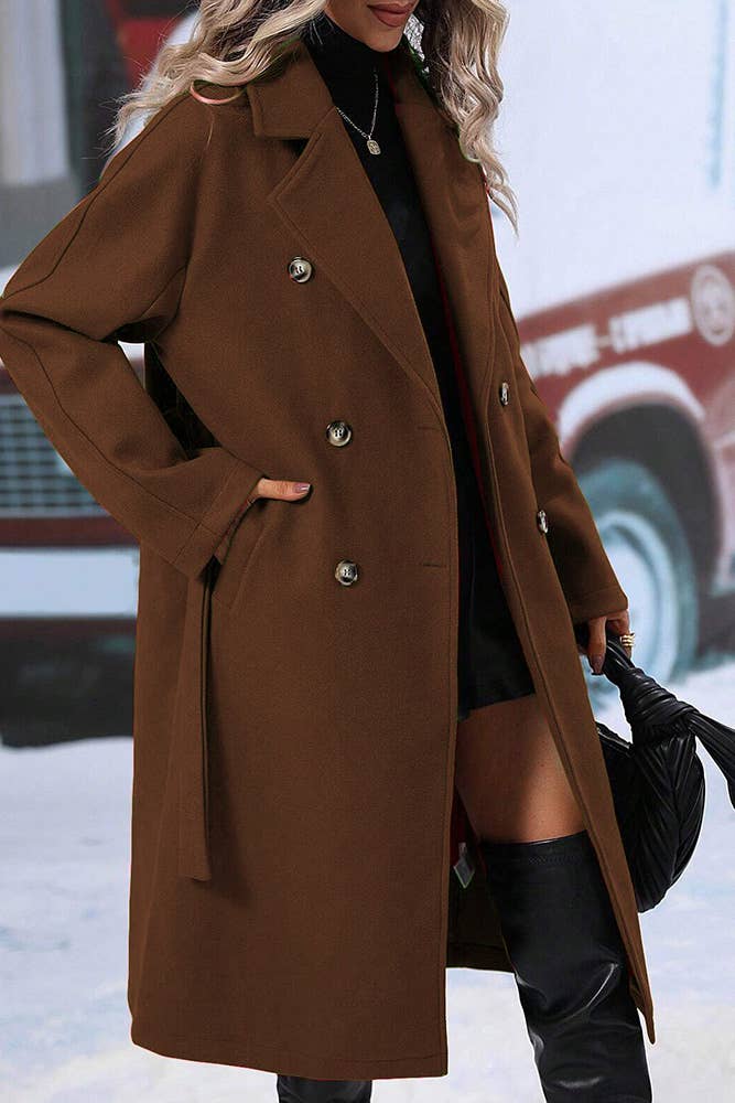 UNISHE - Wholesale Coat - Women's - Double Breasted Notch Lapels Overcoat with Belt GSS11613