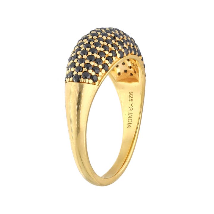 Tiramisu - Wholesale Cocktail/Statement Ring - Gold Plated Over Silver Black Spinel Midnight Grove Ring3