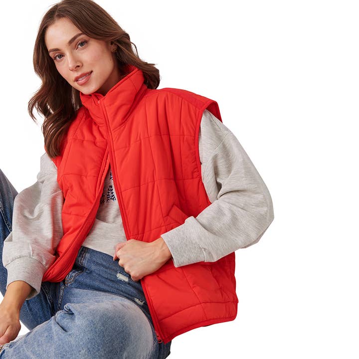 Charlie Paige - Wholesale Outerwear Vest - Women's - Perfect Packable Puffer Vest, Red