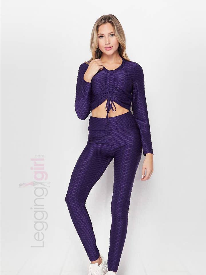 Cinched Top Booty Set - Purple for wholesale by LeggingGirl.com