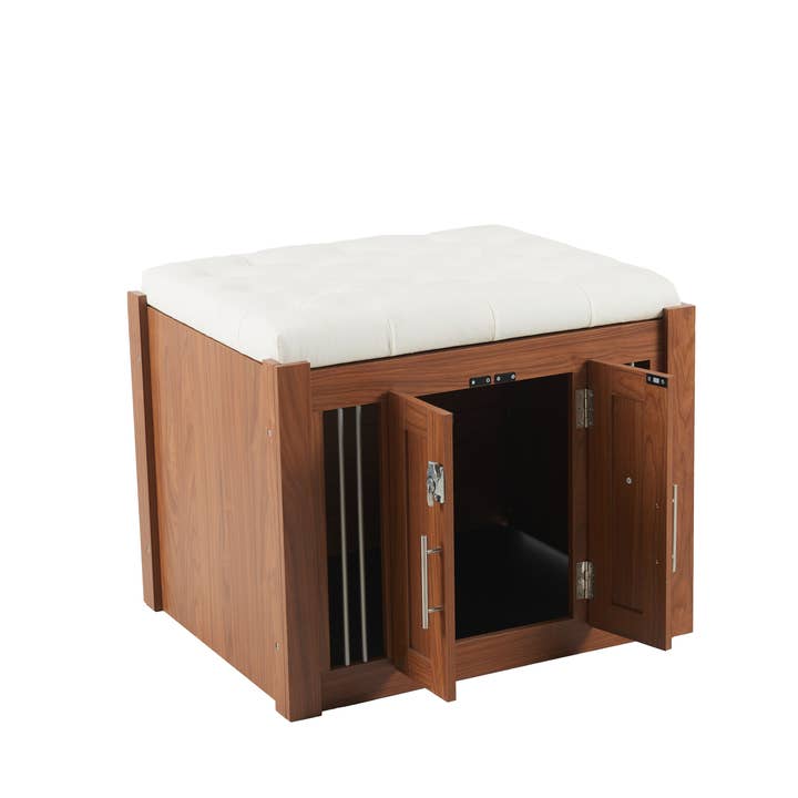 39F Inc. - Wholesale Ottoman - 2-in-1 Dog Crate & End Bench with Padded Seat, Walnut16