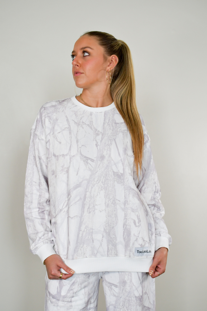 TooLooLah - Wholesale Sweatshirt - Women's - Baseline Crewneck Sweatshirt - White Camo4